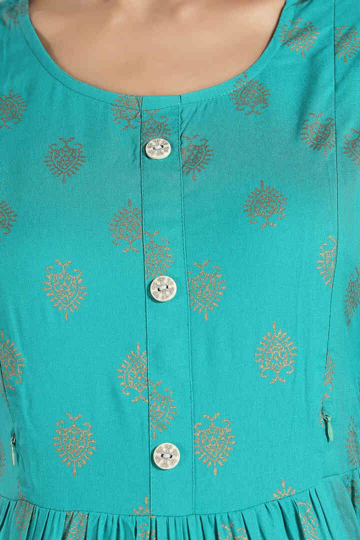 Foil Motif Teal Feeding Kurti