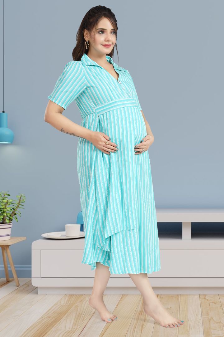 Cool Blue Striper Feeding Dress