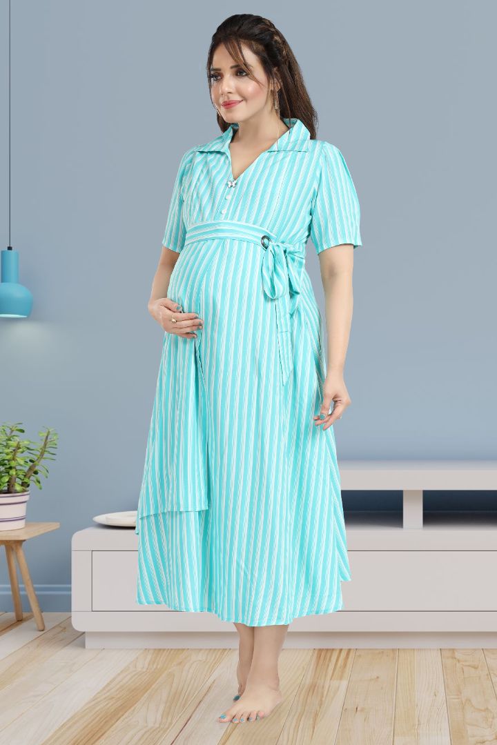 Cool Blue Striper Feeding Dress