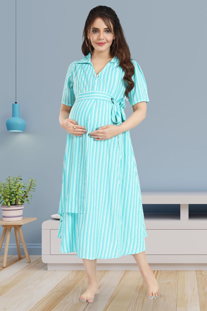 Cool Blue Striper Feeding Dress