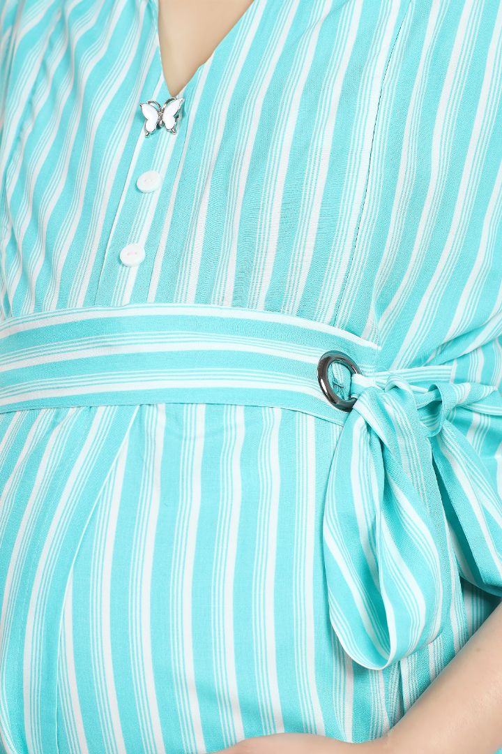 Cool Blue Striper Feeding Dress
