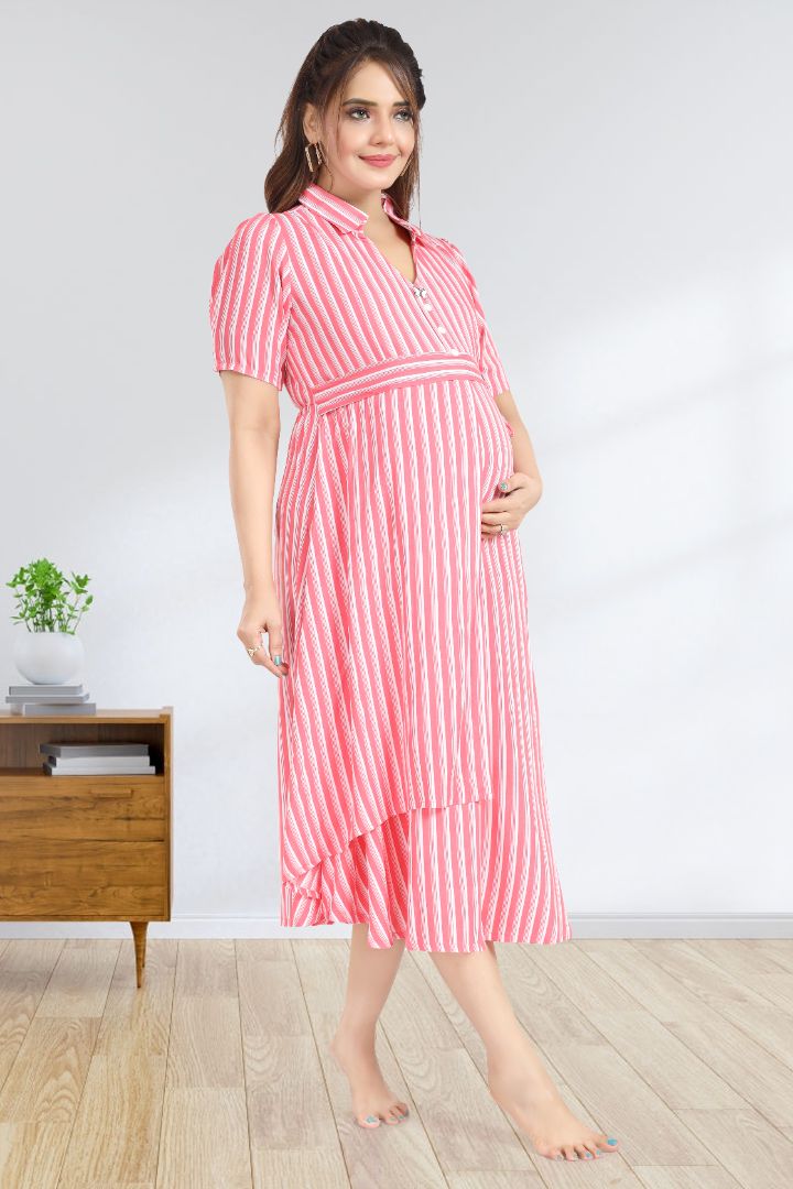 Red Candy Cane Printed Striper Nursing Dress