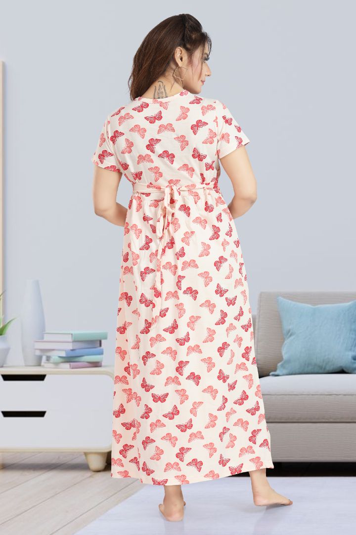 Red Butterfly Printed Zipless Nightie