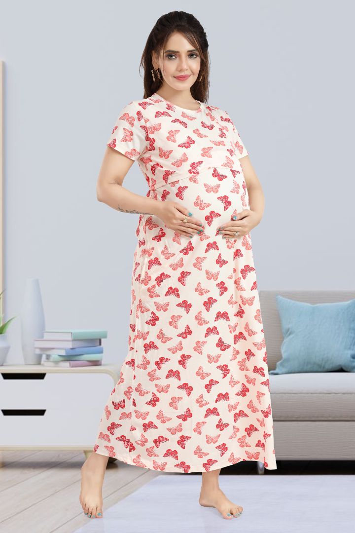 Red Butterfly Printed Zipless Nightie