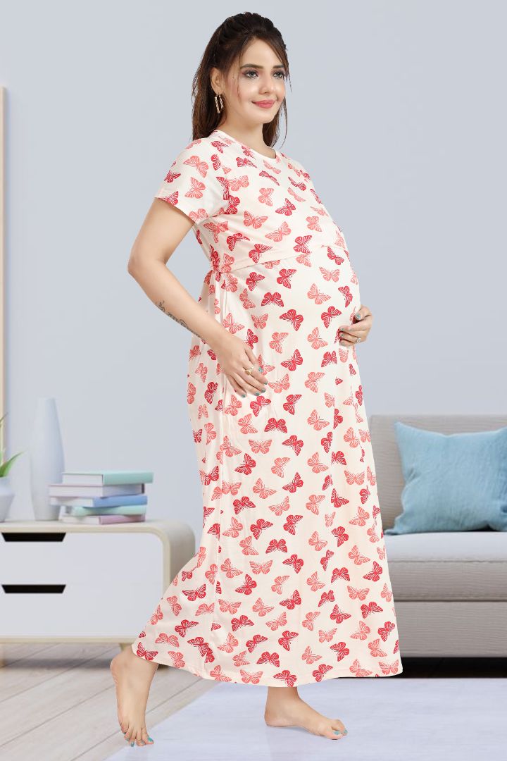 Red Butterfly Printed Zipless Nightie