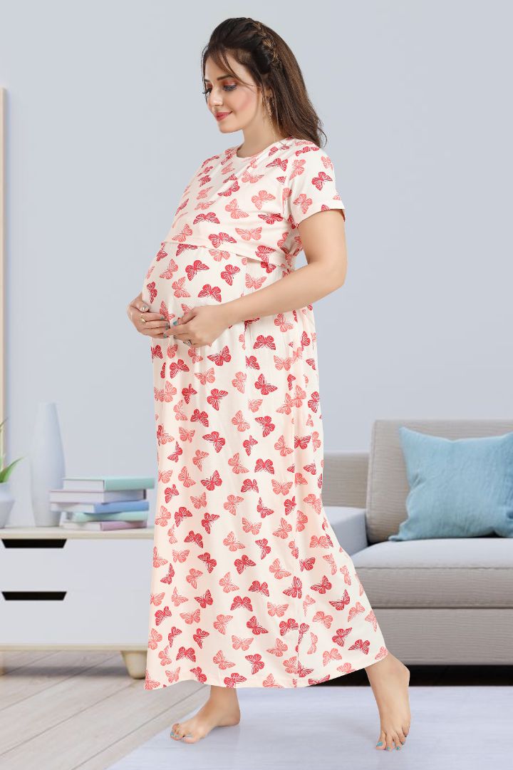 Red Butterfly Printed Zipless Nightie
