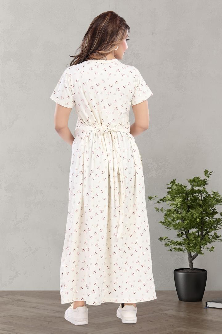 All Over White Printed Zipless Nightie