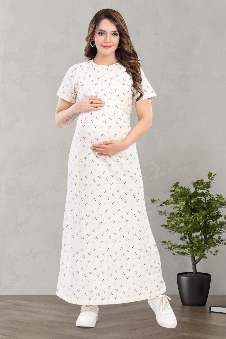 All Over White Printed Zipless Nightie