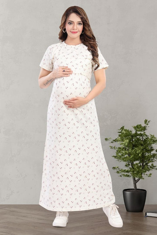 All Over White Printed Zipless Nightie