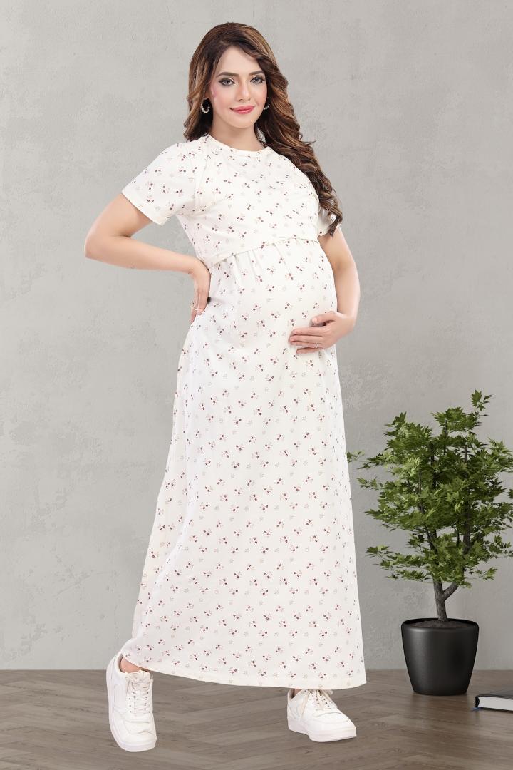 All Over White Printed Zipless Nightie