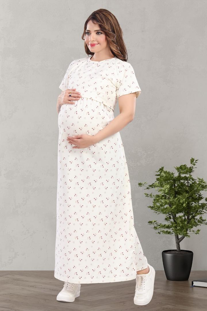 All Over White Printed Zipless Nightie