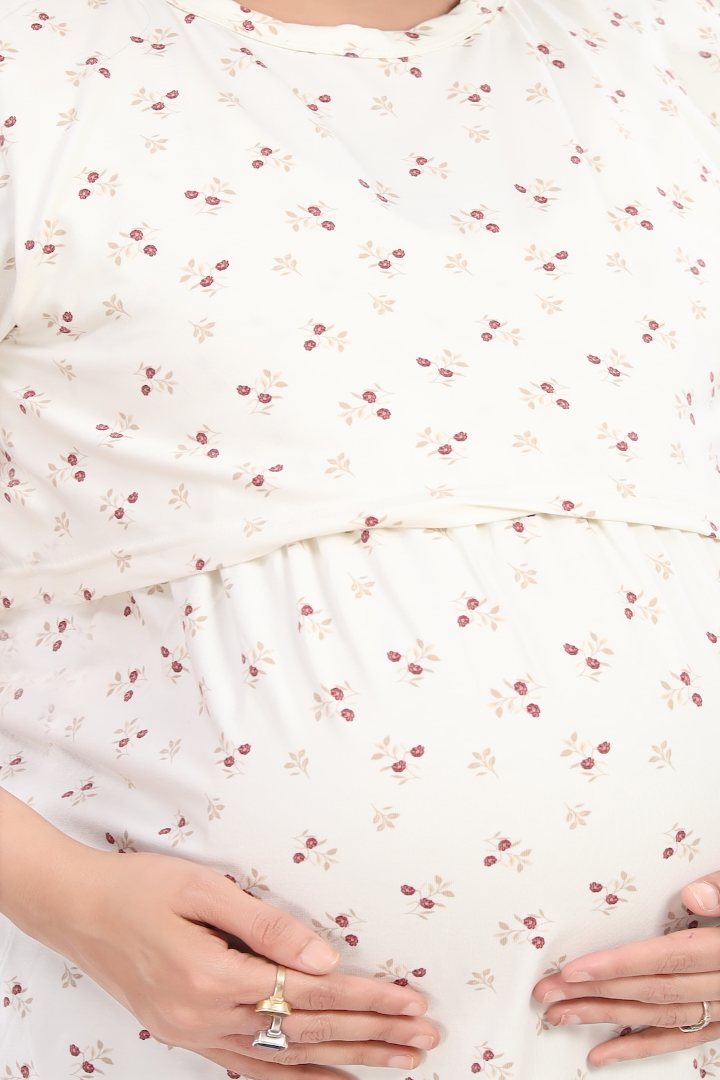 All Over White Printed Zipless Nightie