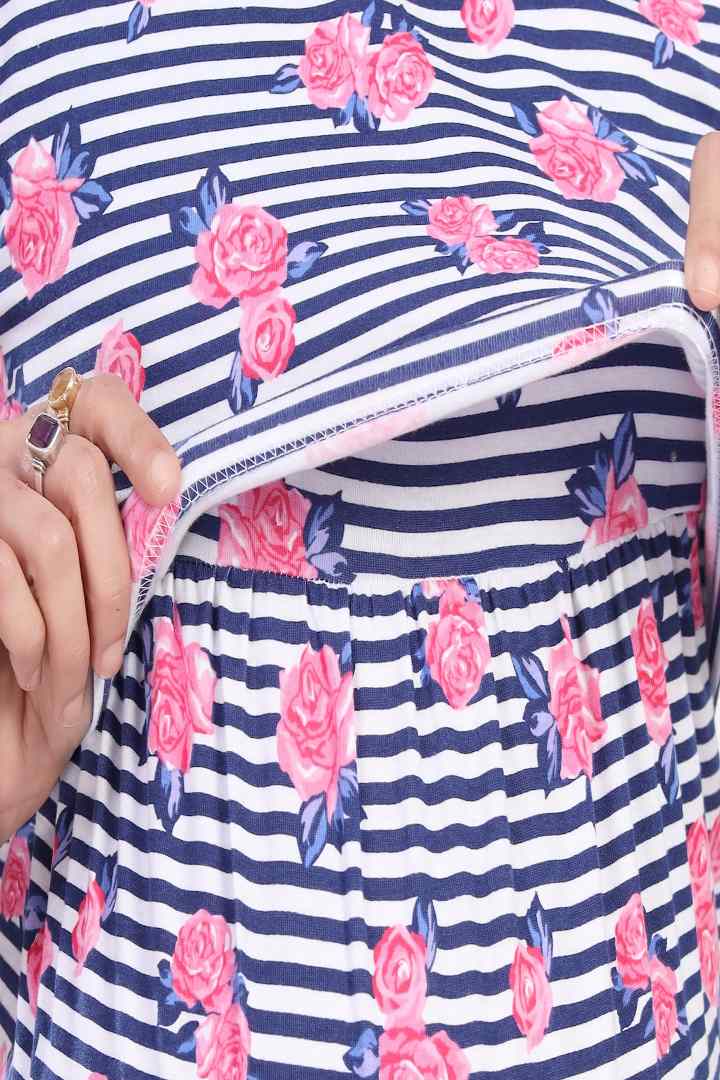 Rose Printed Zipless Feeding Nightie