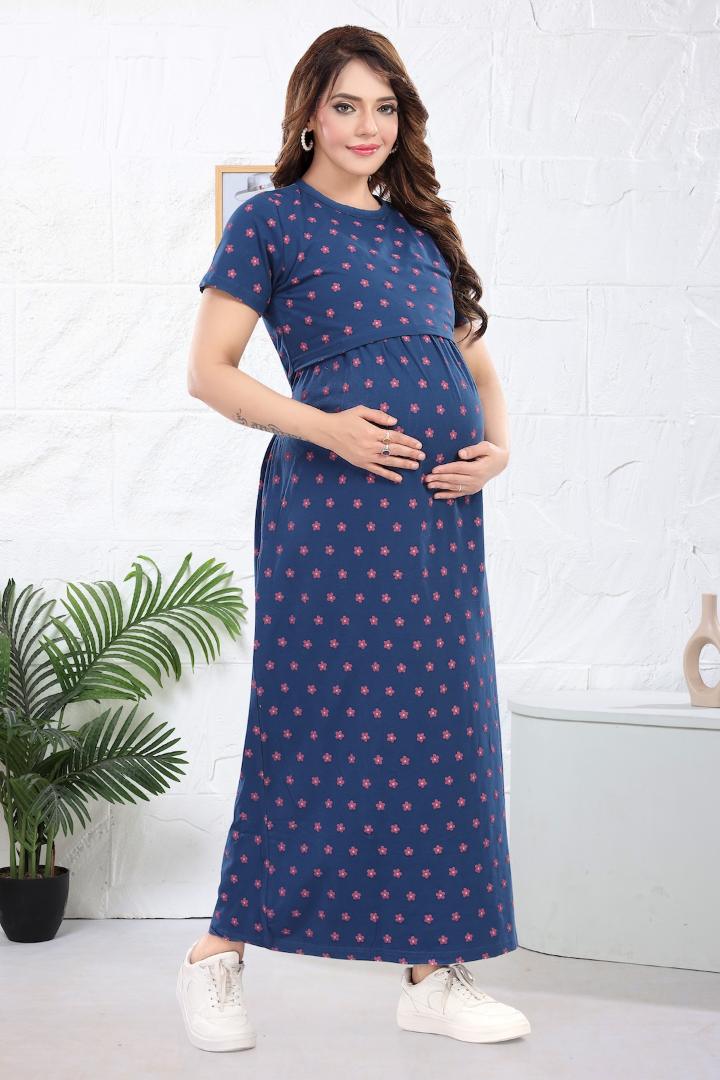 Blue Berry Floral Printed Zipless Nightie