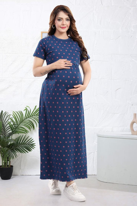 Blue Berry Floral Printed Zipless Nightie