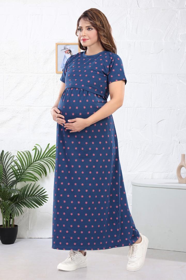 Blue Berry Floral Printed Zipless Nightie