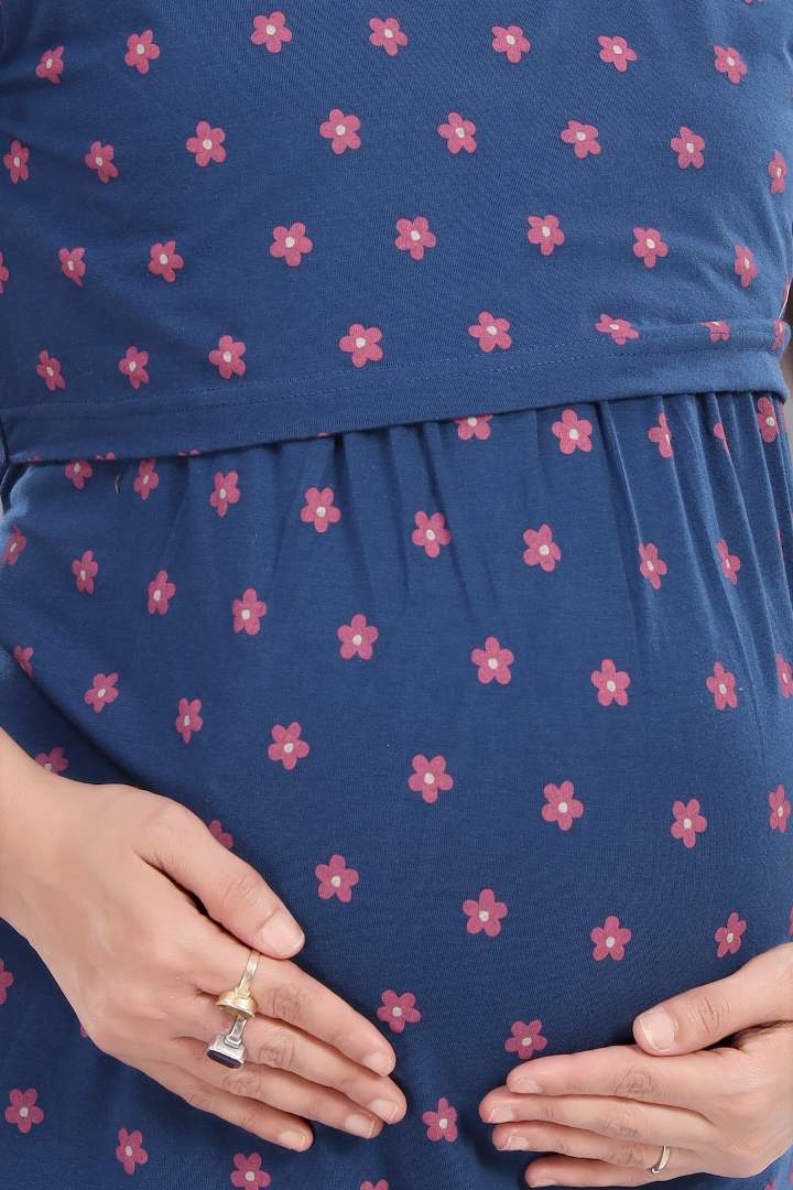 Blue Berry Floral Printed Zipless Nightie