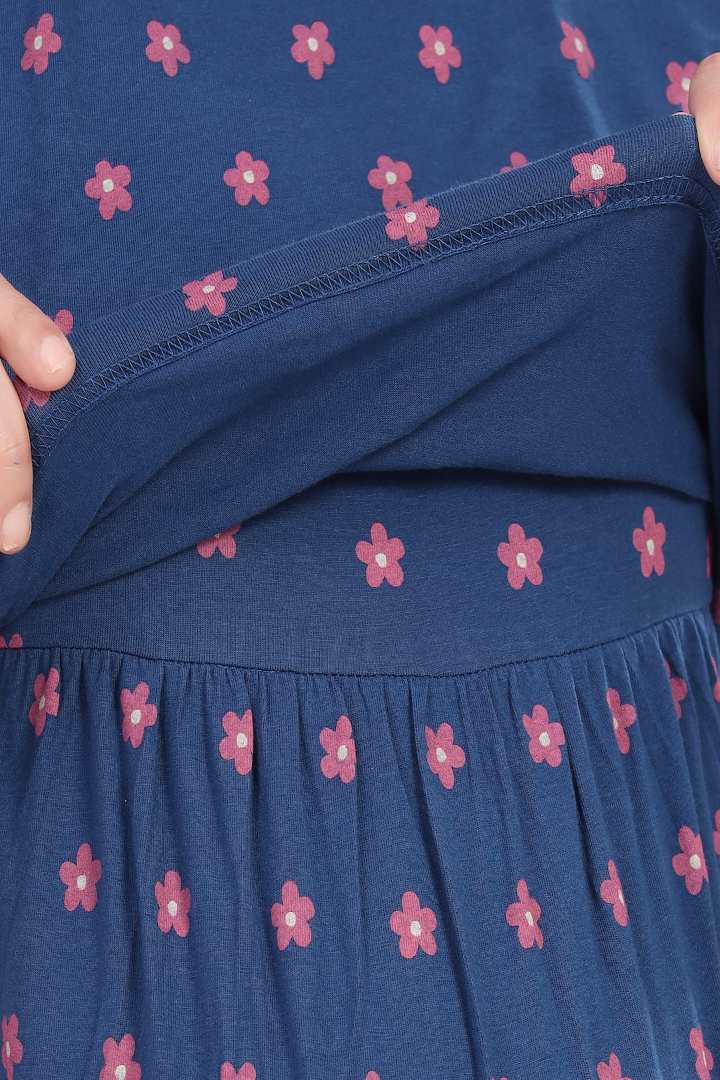 Blue Berry Floral Printed Zipless Nightie