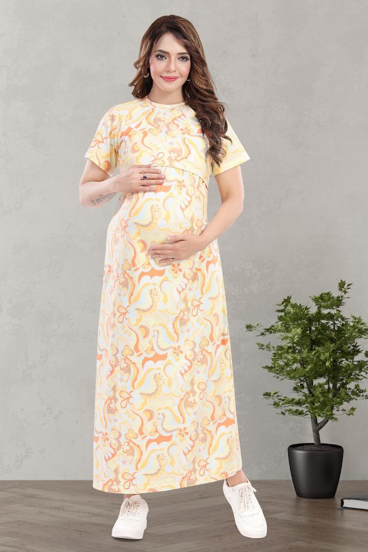 Multi Color Quirky Printed Zipless Feeding Nightie