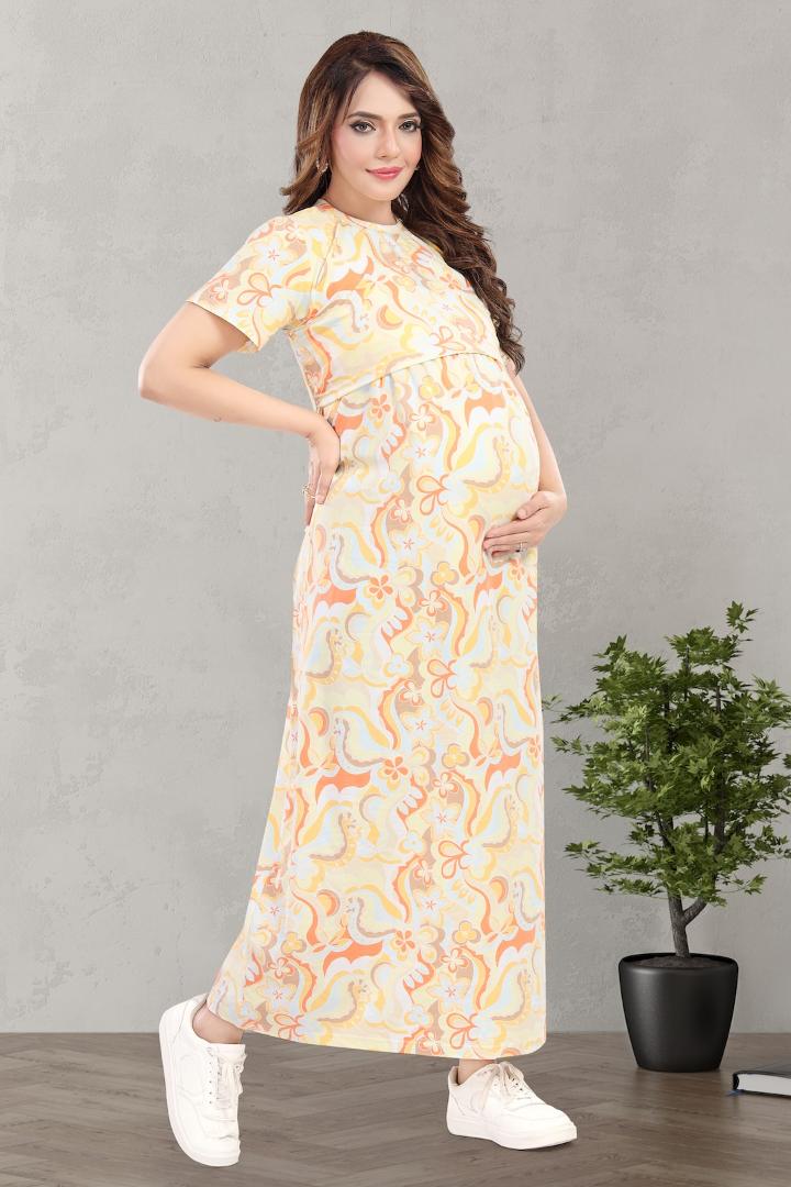 Multi Color Quirky Printed Zipless Feeding Nightie