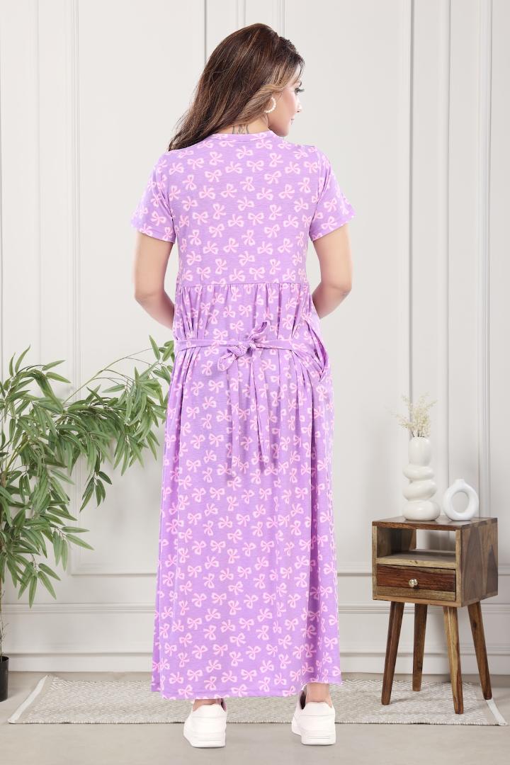 Violet Bow Printed Zipless Feeding Nightie