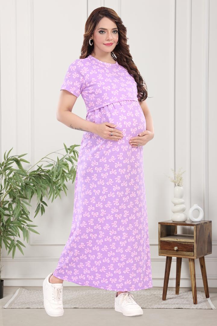 Violet Bow Printed Zipless Feeding Nightie