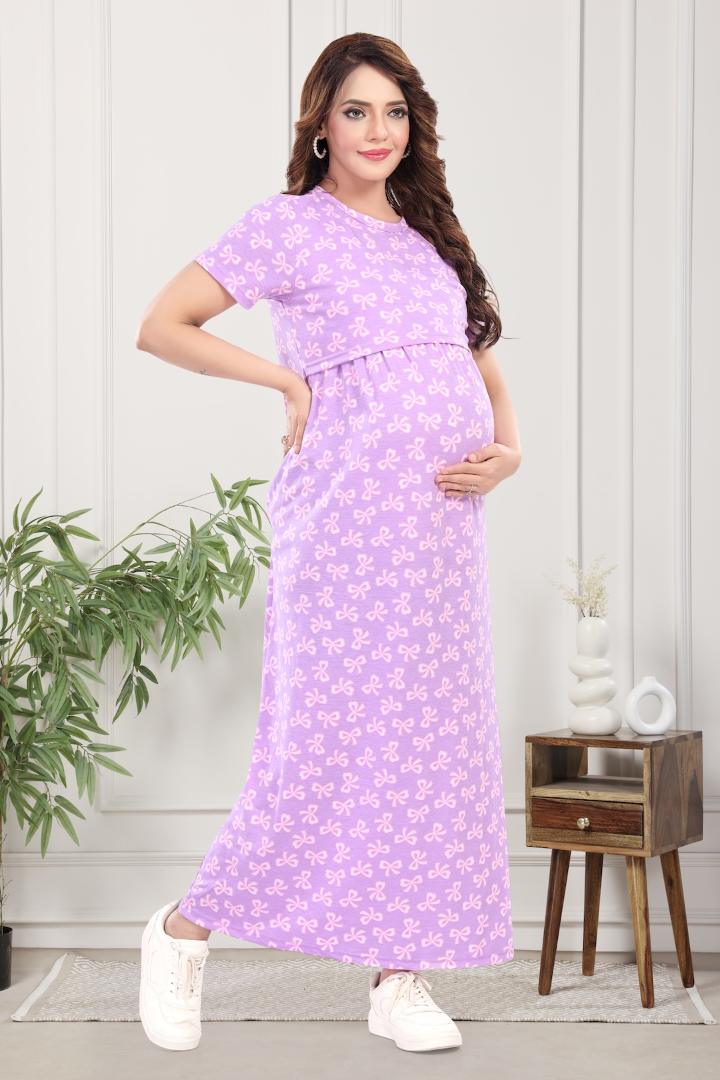 Violet Bow Printed Zipless Feeding Nightie