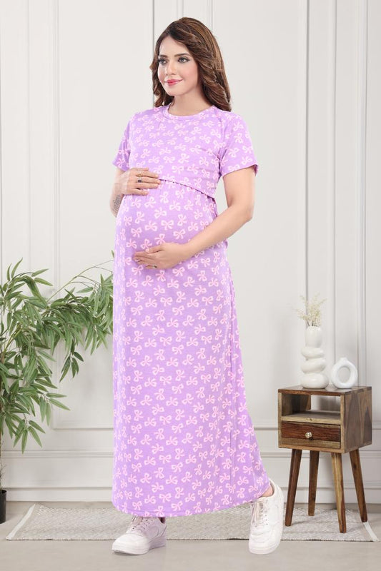 Violet Bow Printed Zipless Feeding Nightie