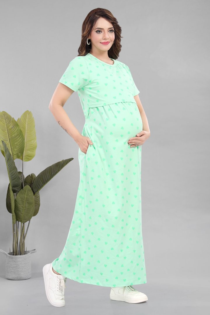 Clover Green Printed Zipless Feeding Nightie