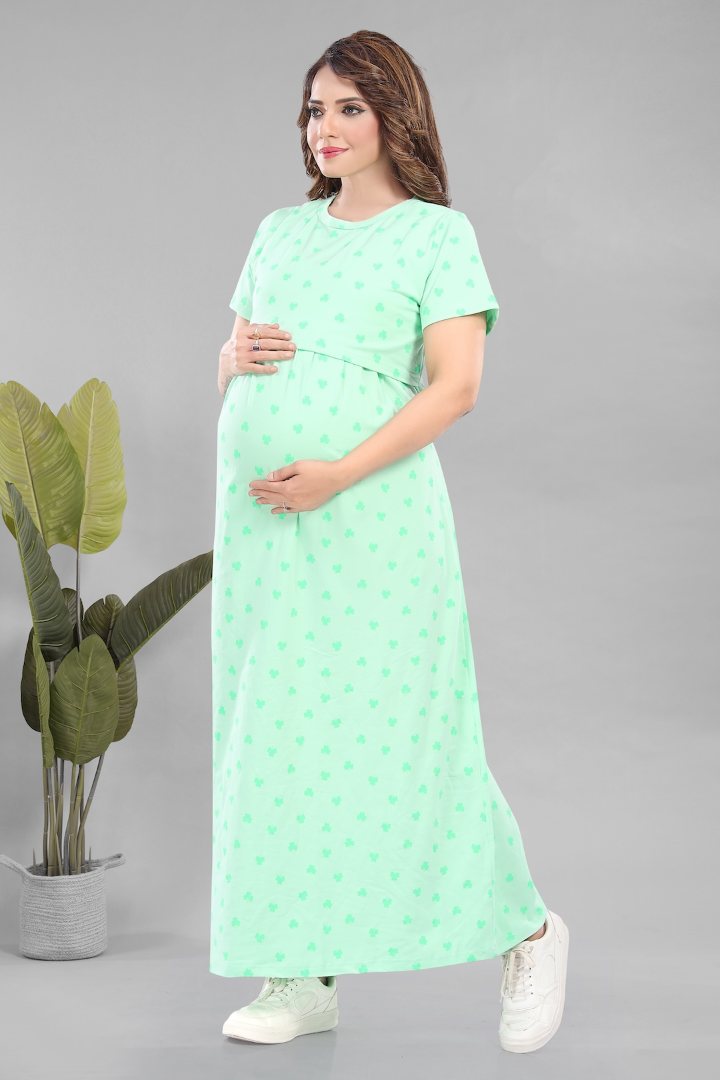 Clover Green Printed Zipless Feeding Nightie