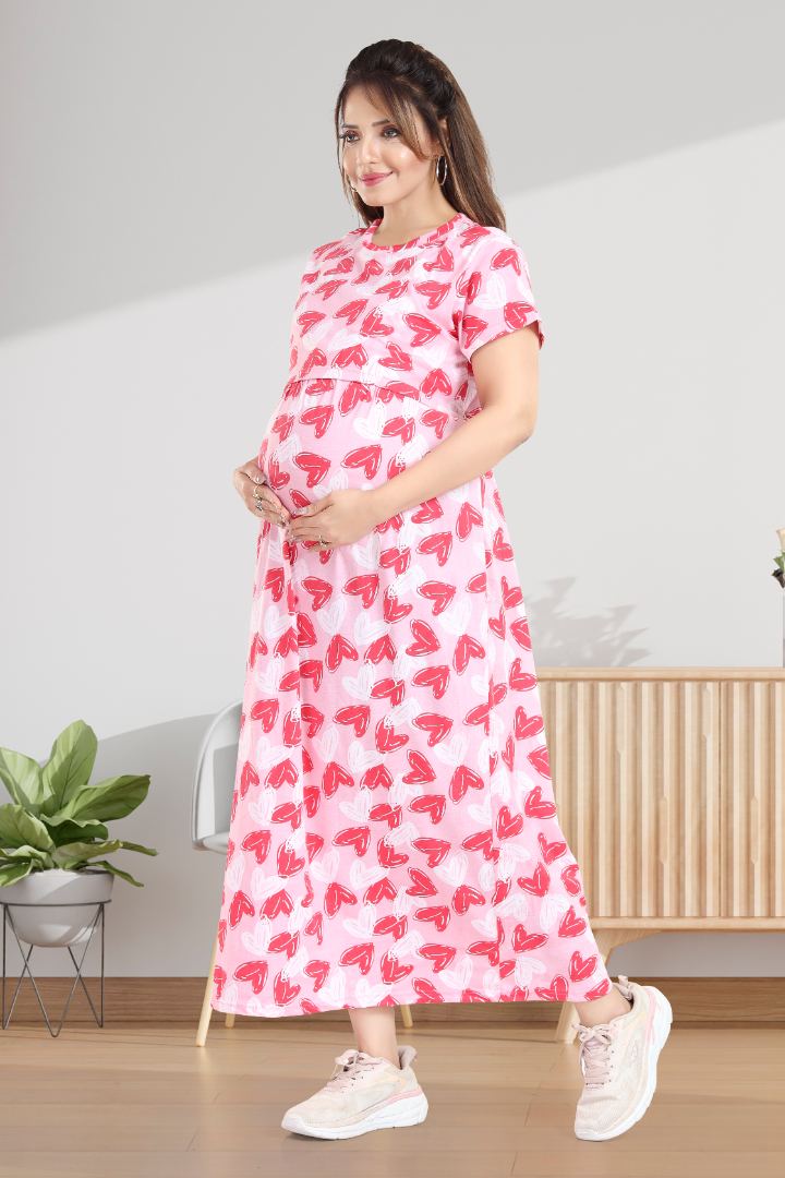 Ballet Pink Printed Feeding Nightie