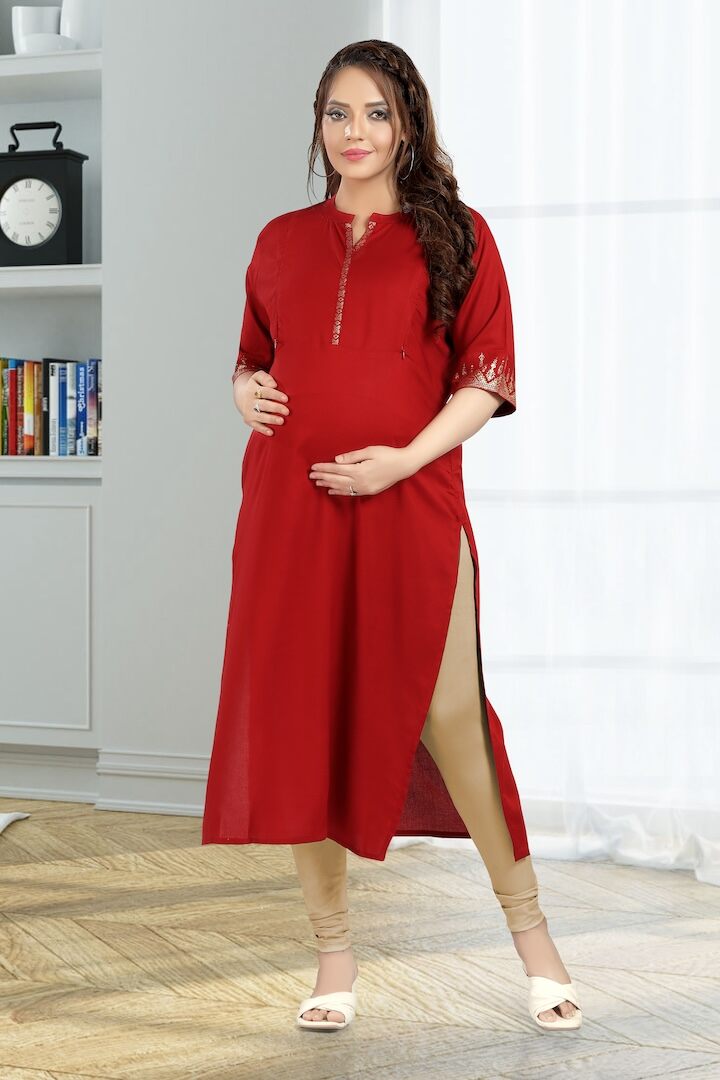 Tomato Pink Festive Feeding Kurta