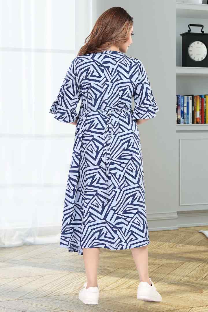 English Blue Geometric Printed Maternity Dress