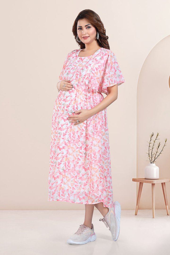 Pink Geometric Dress for Maternity & Feeding
