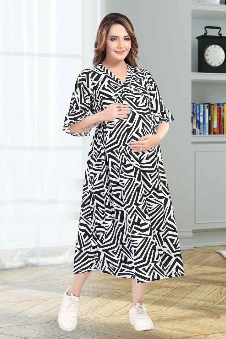 B&W Geometric Printed Maternity Dress