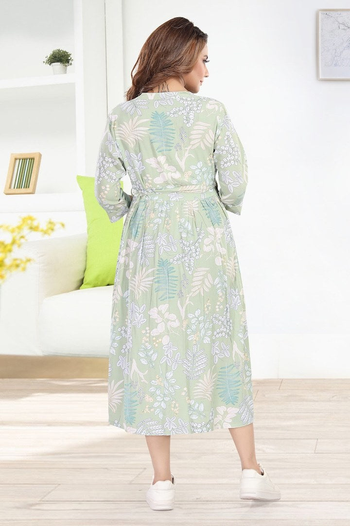 Dewy Mint Foliage Printed Maternity Dress