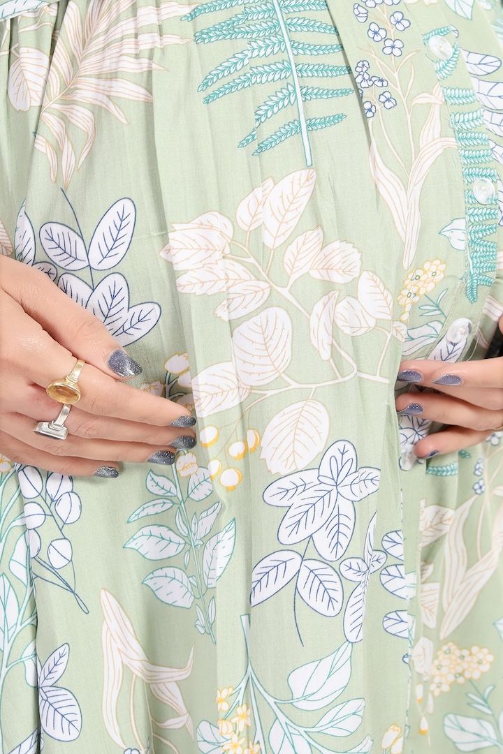Dewy Mint Foliage Printed Maternity Dress