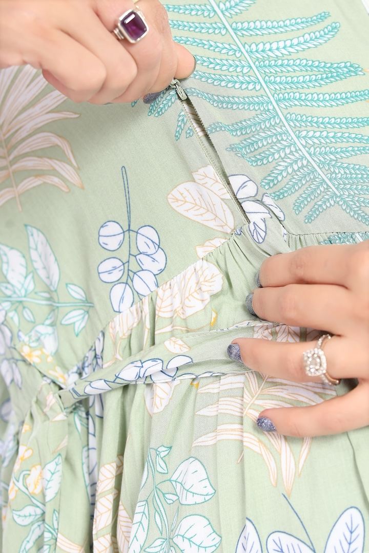 Dewy Mint Foliage Printed Maternity Dress