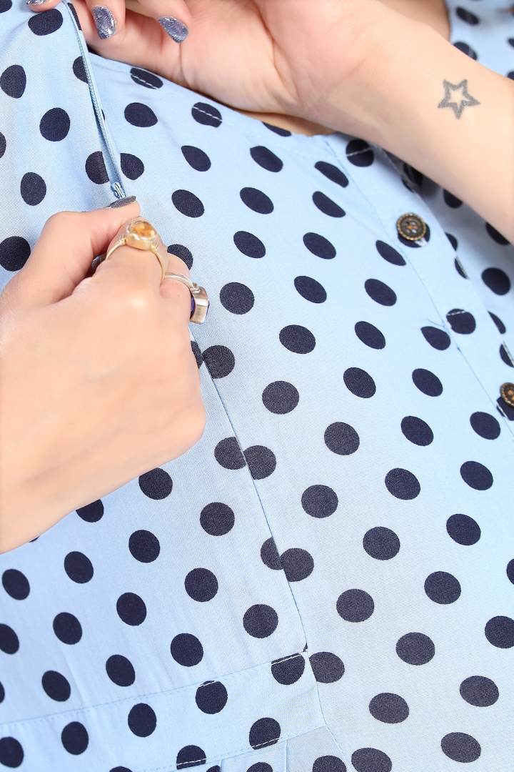 Azzure Blue Polka Dot Feeding Dress