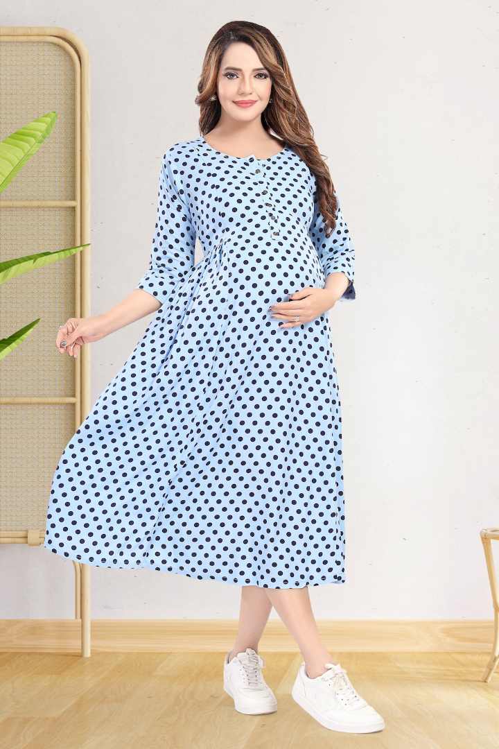 Azzure Blue Polka Dot Feeding Dress