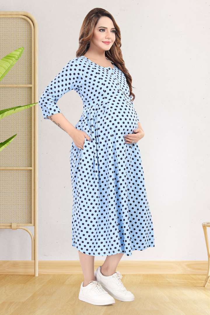 Azzure Blue Polka Dot Feeding Dress