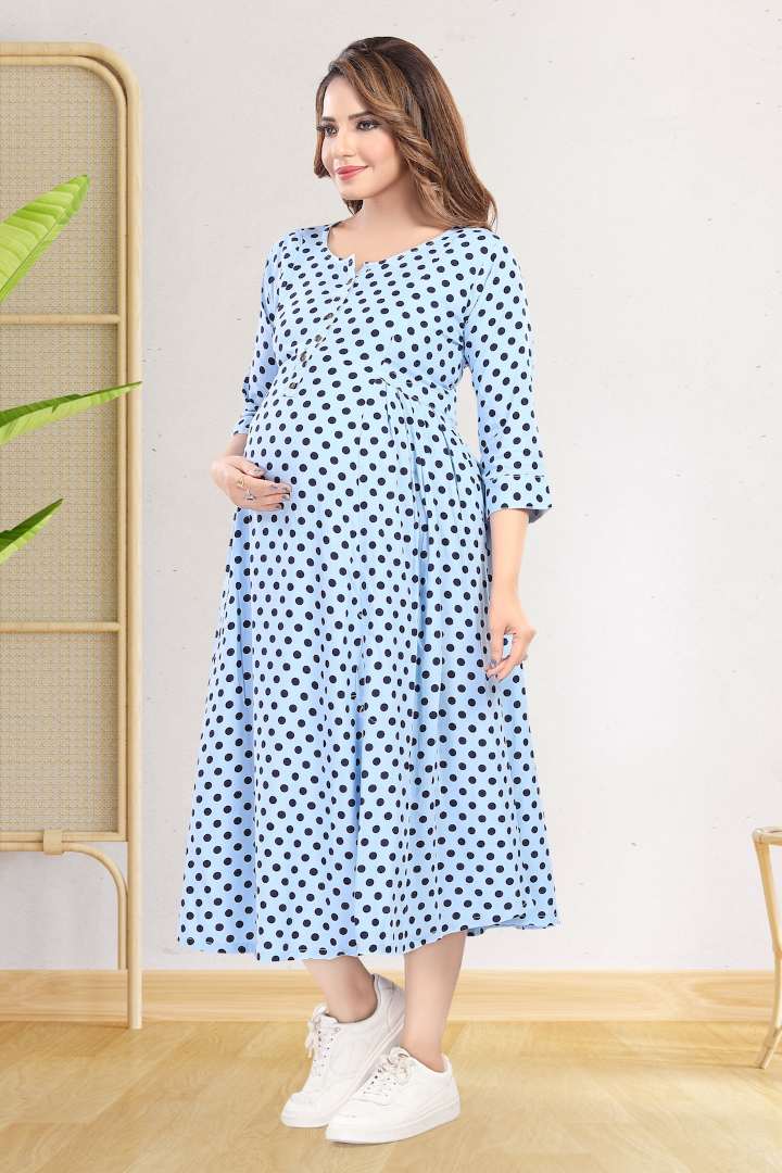 Azzure Blue Polka Dot Feeding Dress
