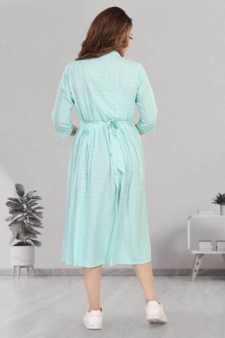 Teal Blue Chequered Feeding Dress