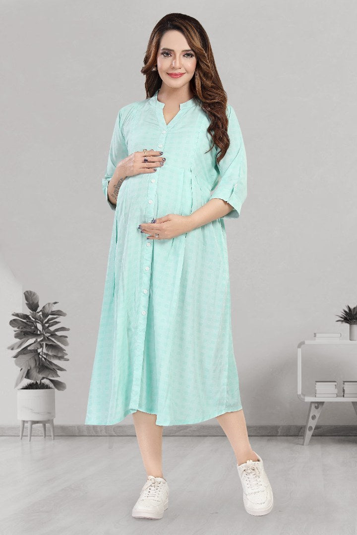Teal Blue Chequered Feeding Dress