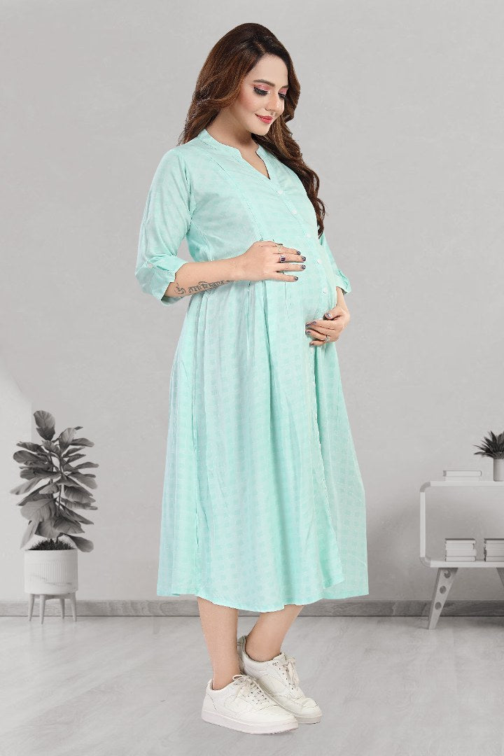 Teal Blue Chequered Feeding Dress