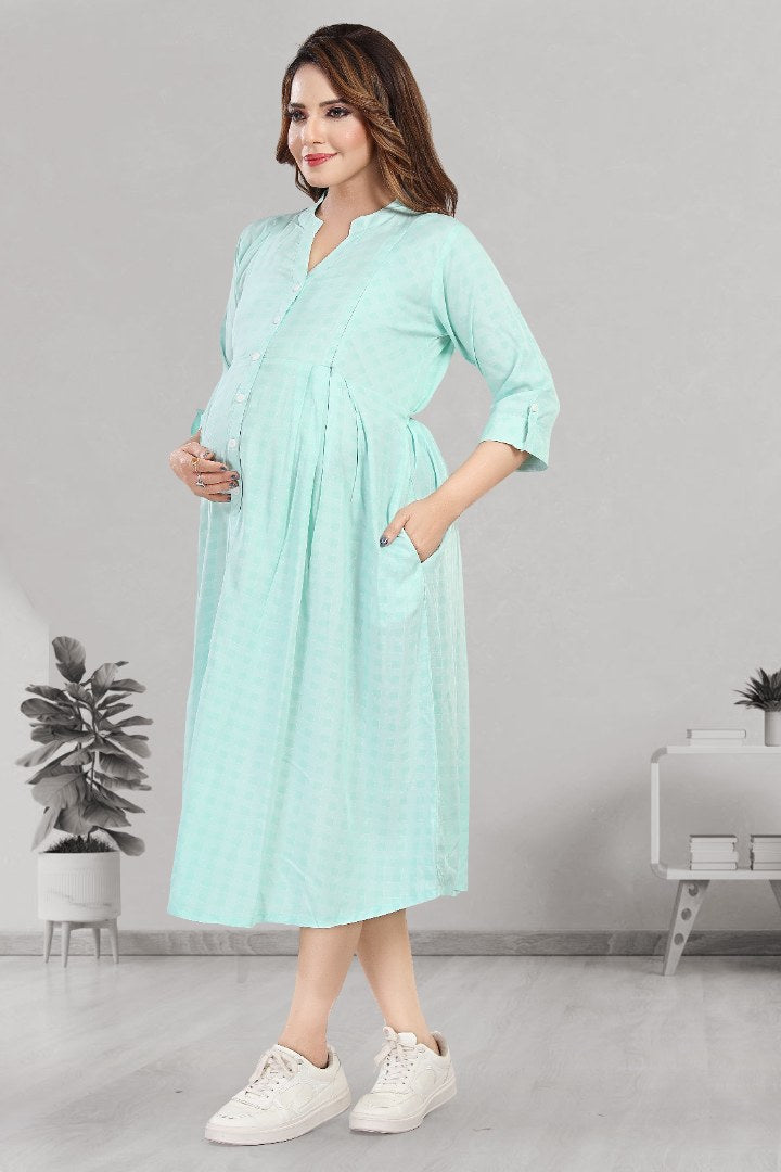 Teal Blue Chequered Feeding Dress
