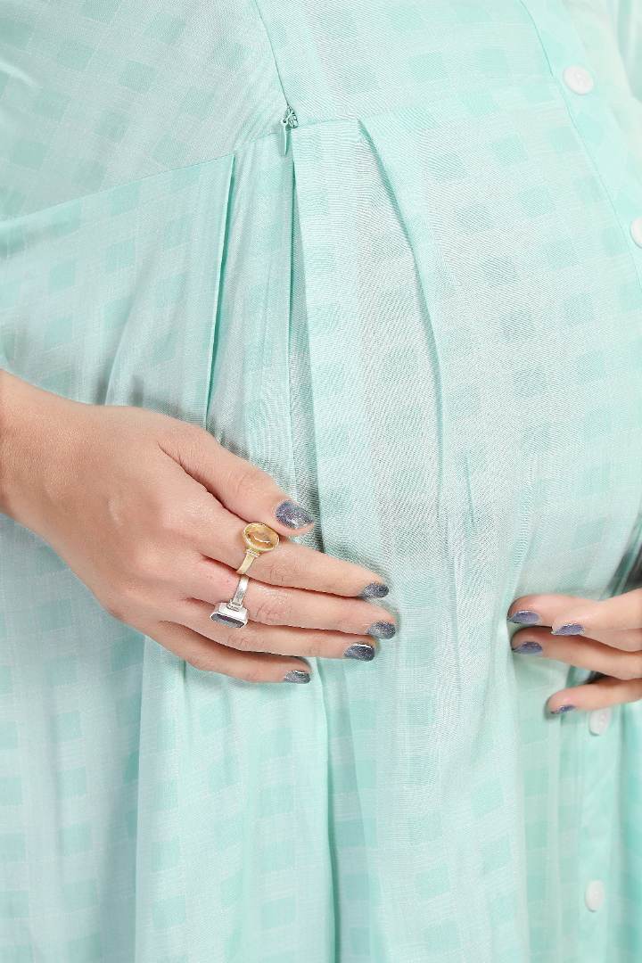 Teal Blue Chequered Feeding Dress
