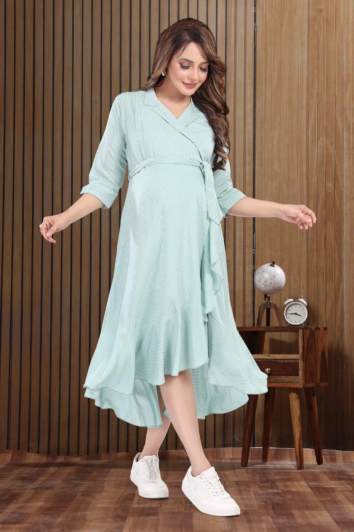 Teal Blue Asymmetric Maternity Dress