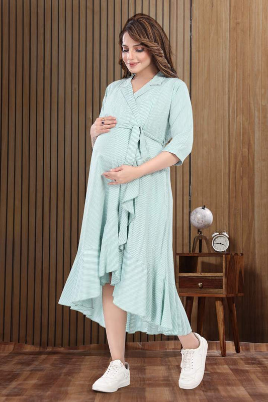 Teal Blue Asymmetric Maternity Dress