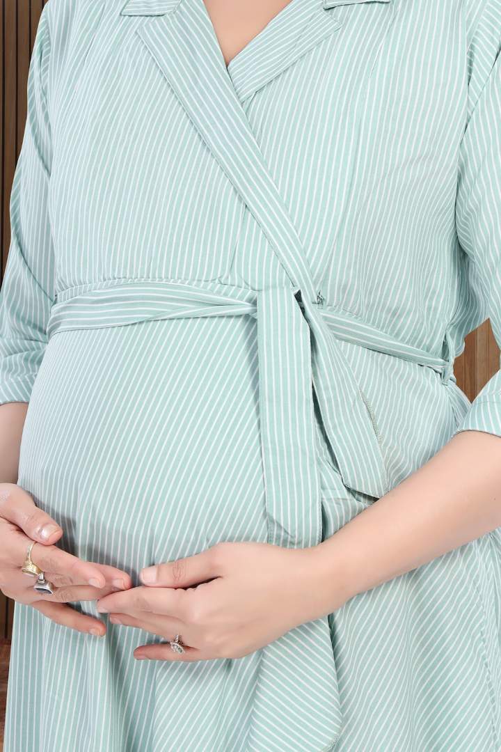 Teal Blue Asymmetric Maternity Dress